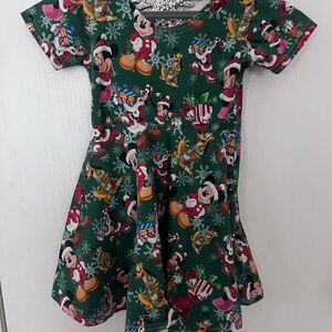 Dark Green Disney Mickey Minnie Girls soft stretch cotton Dress 3t